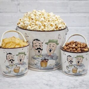 Vintage 50’s TILSO 3-pcs Hand-painted Ceramic Snack Bucket #0301265